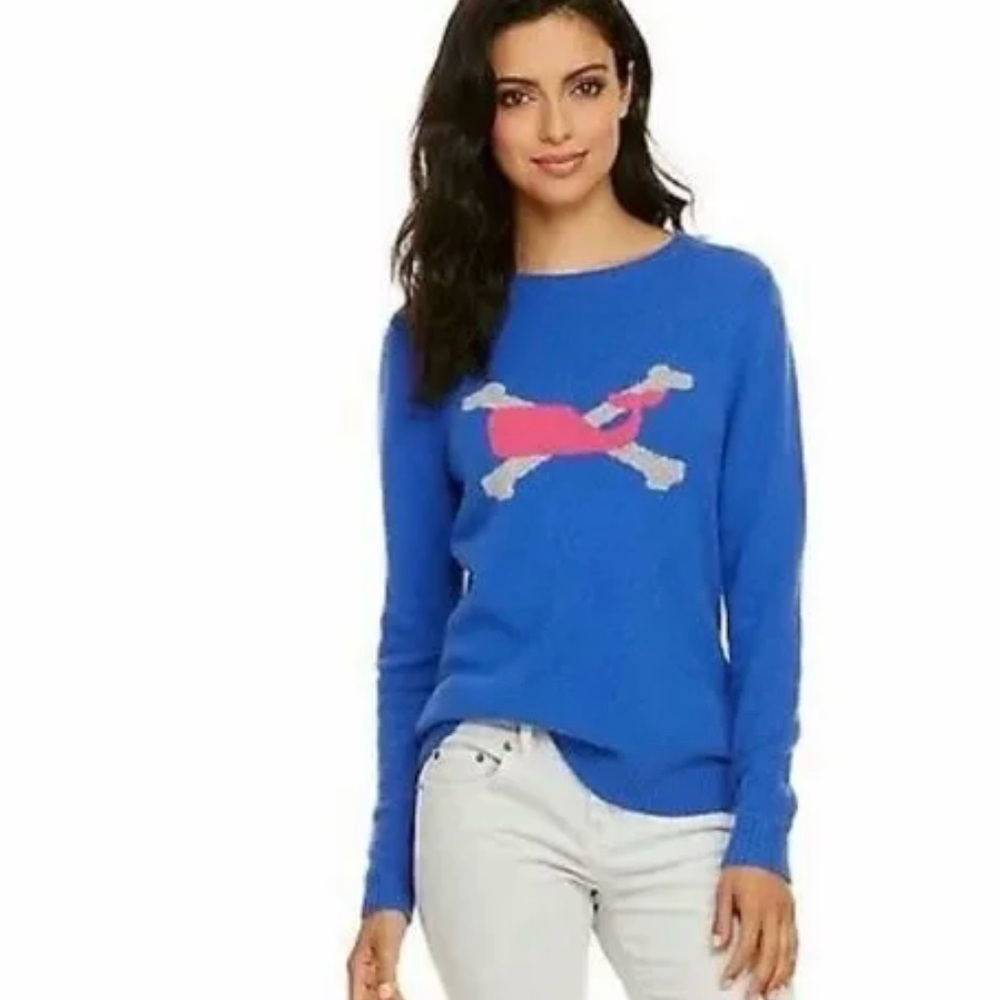 Vineyard Vines Cross-bone Whale Cashmere Blend Sweater Blue Size Small